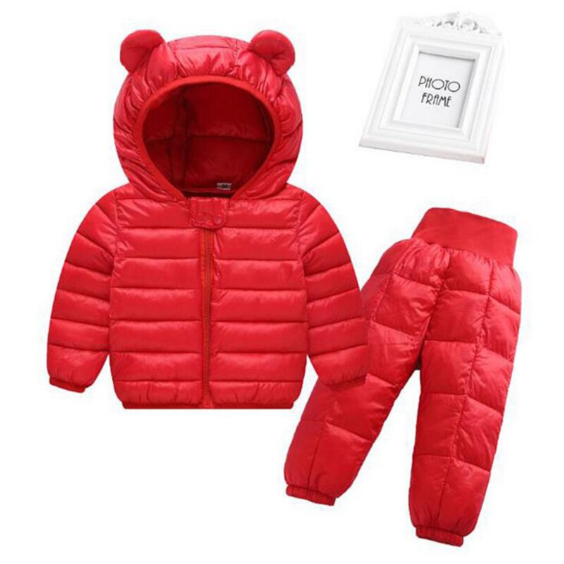 Mode Pasgeboren Kids Warme Kleding Set 2 Stuks Katoen Gewatteerde Jas + Broek Baby Jongens Meisjes Warme Jas Kids winter Casul Pakken: red / 12m