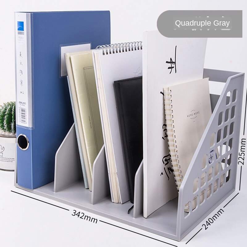 All-in-One File Box Triple Quadruple Documentation Storage Rack Desktop File Column Office Shelf Document Basket: Style 1 Gray