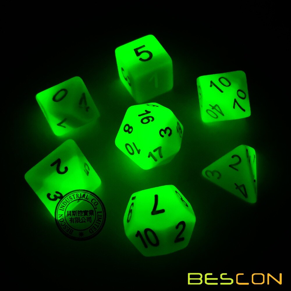 Bescon Gradiënt Gloeiende Polyhedrale Dobbelstenen 7 Pcs Set Bos Licht, Geleidelijke Lichtgevende Rpg Dobbelstenen Set Glow In Dark, Dnd Spel Dobbelstenen