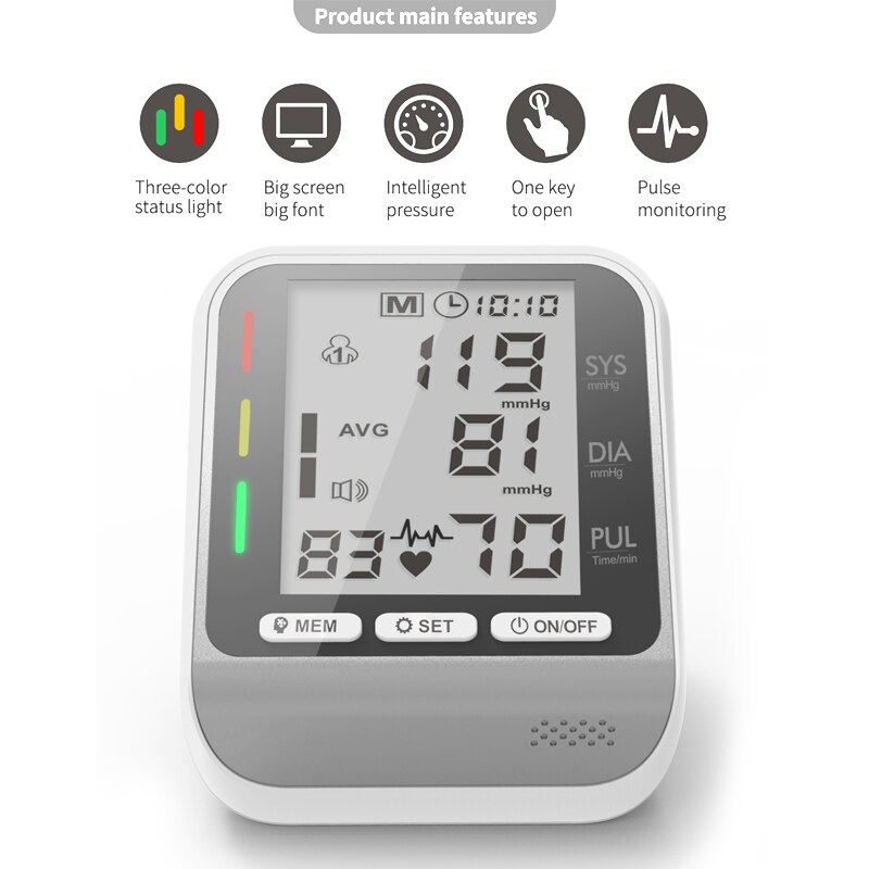 Digitale Arm Blutdruck Monitor тонометр BP hinterleuchtet Blutdruckmessgerät LCD Herz Bewertung Tonometer Tensiometer Gesundheit Pflege Gerät