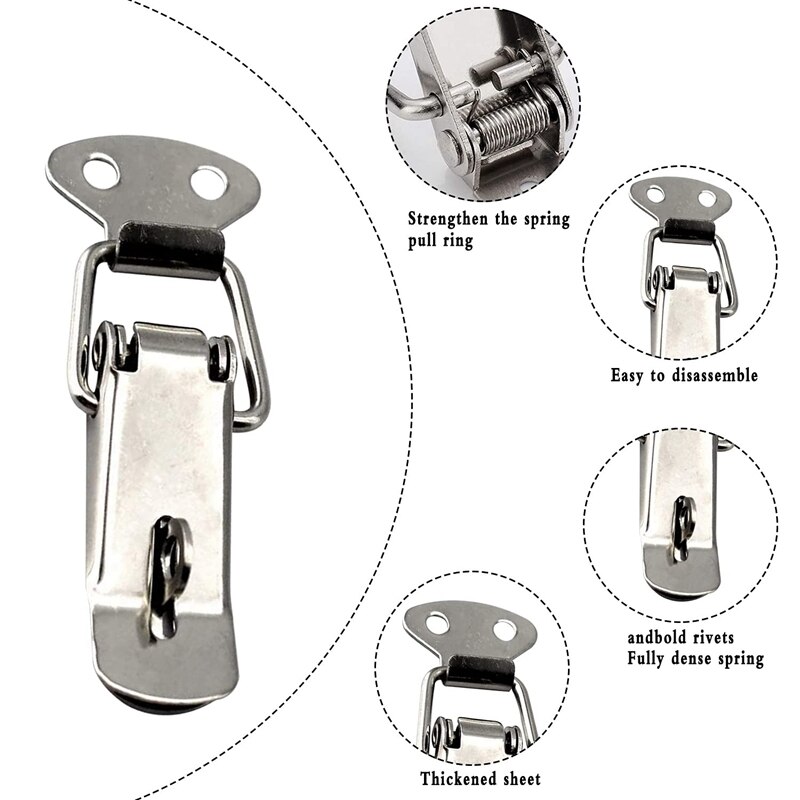12Pcs Spring Loaded Toggle Catch Latches Hasp Stainless Steel Catch Clamp Clips For Case Toolbox Box Drawer Chest Trunk