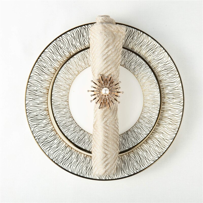 Gouden enkele servetringen van natuursteen, blauw, groen, 6 stuks, elegante metalen servetringen voor je kersttafel, set met 6 robuuste kerstparelmoer, blauw (6