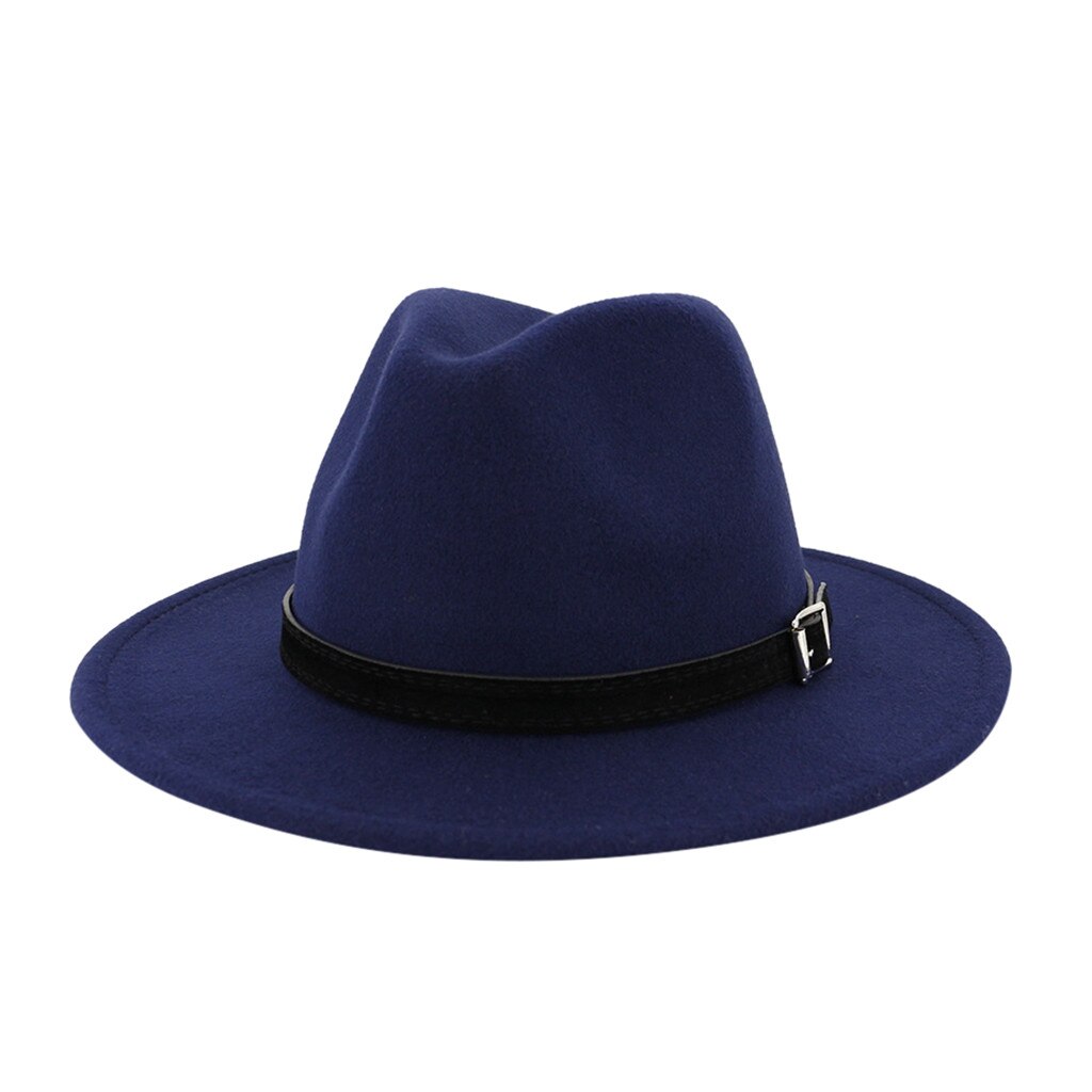Bonnet en laine pour hommes Vintage # N | Gangster Trilby feutré, chapeau Fedora à large bord, hommes dame automne ceinture, Jazz casquettes: Navy 