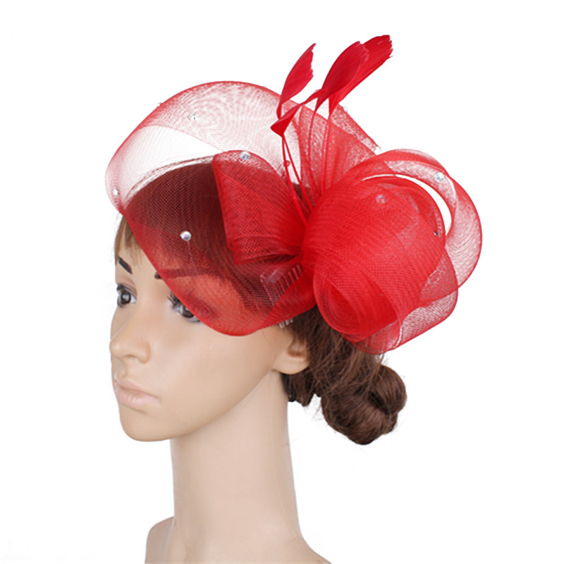 Velo de rejilla para mujer, tocado de boda, velos de novia elegantes con flores, accesorios de boda, tocado de novia a la: Rojo