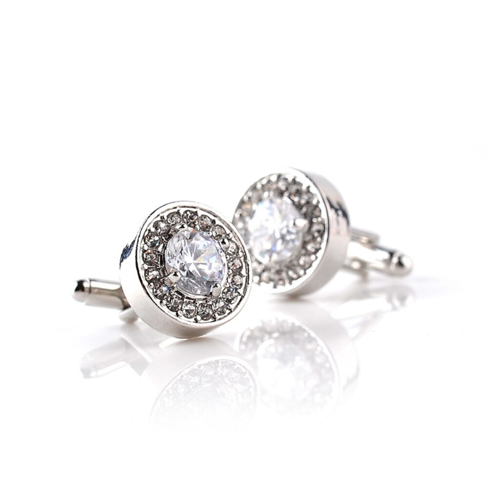 Gemelos de negocios con diamantes de imitación brillantes para hombre, camisa de de boda, color blanco y morado, redondos, accesorios,: White