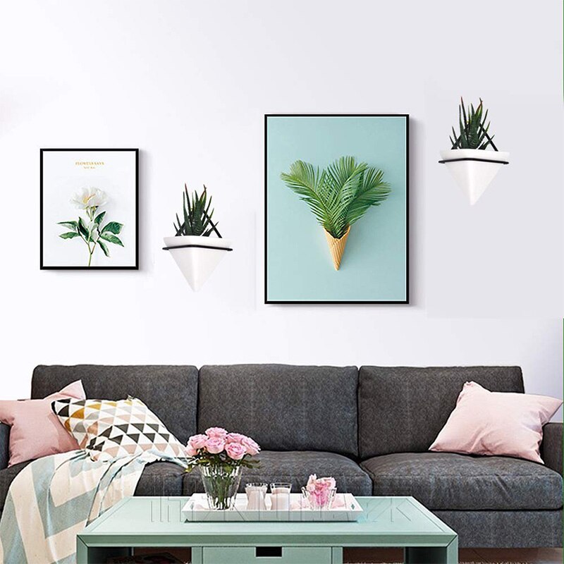 Macetero de pared de Tres Esquinas, Juego de 4 macetas colgantes, florero, plantador de pared geométrico, decoración, contenedor de planta de aire para el hogar y la Oficina