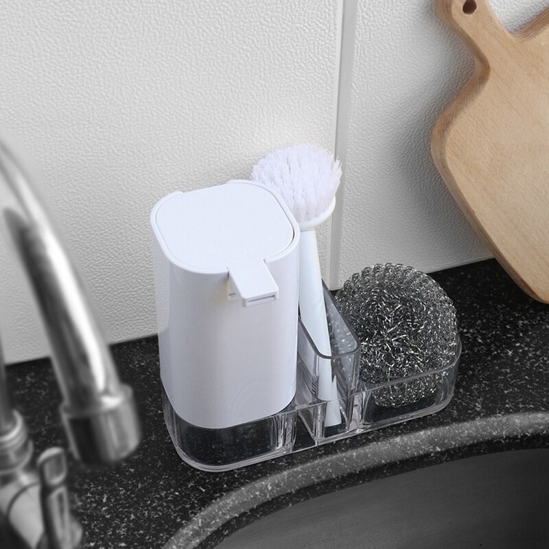 Plastic Kitchen Sink Countertop Liquid Hand Soap Dispenser Pump Bottle Caddy with Storage Compartment - Holds and Stores