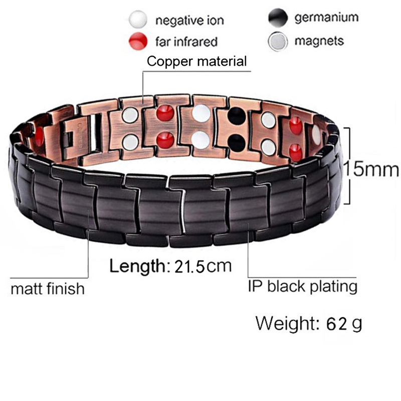 Frauen Männer magnetisch die Gesundheit Armband Schwarz Titan Stahl Energie Therapie 4 in1 Magnete Negativ Ionen Germanium Armreifen: 23