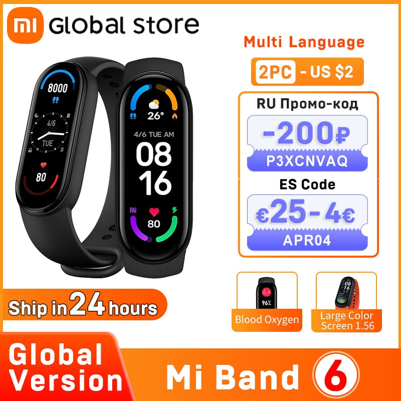 Global Version Xiaomi Mi Band 6 Smart optional Bracelet Color Blood Oxygen Fitness Traker Heart Rate Bluetooth Waterproof