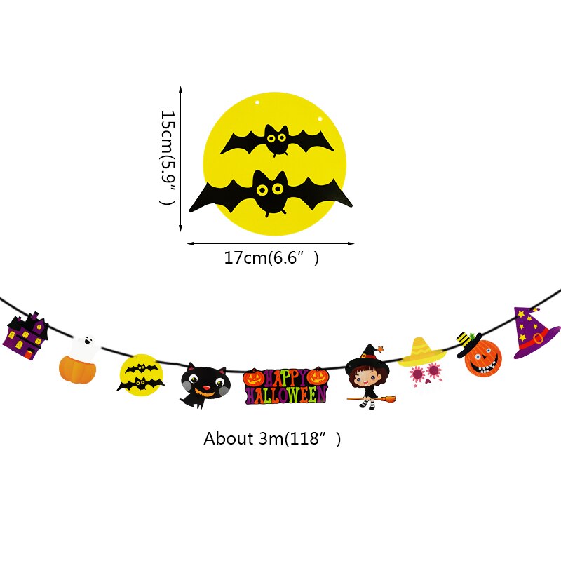 Vleermuis heks spook schedel pompoen banner happy halloween vlag slinger wanddecoratie papieren slinger bar thuis halloween feestbenodigdheden: S06
