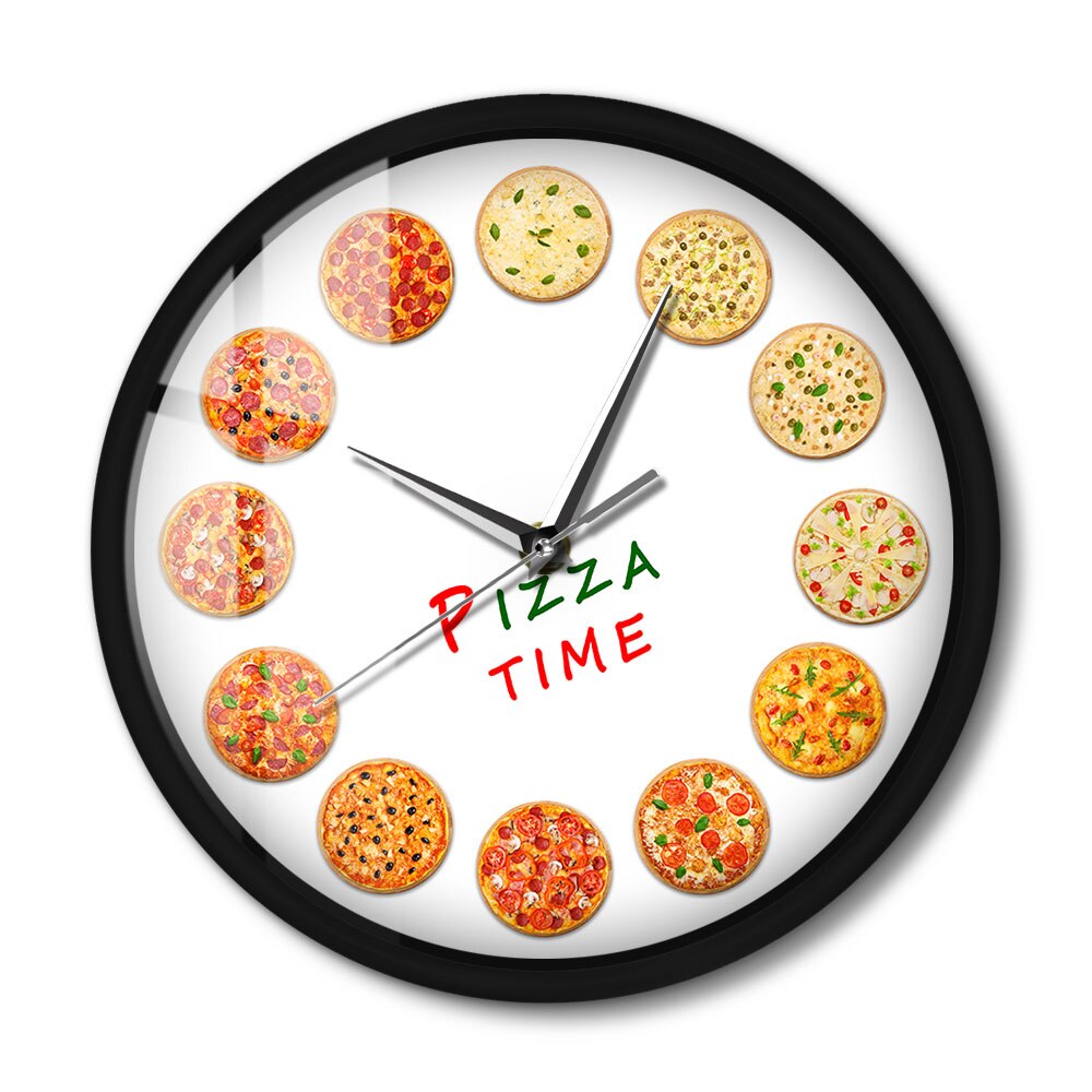 Italian Food Wall Clock with LED Time For Different Tastes Pizza Voice Control Watch Italy Restaurant Kitchen Decor