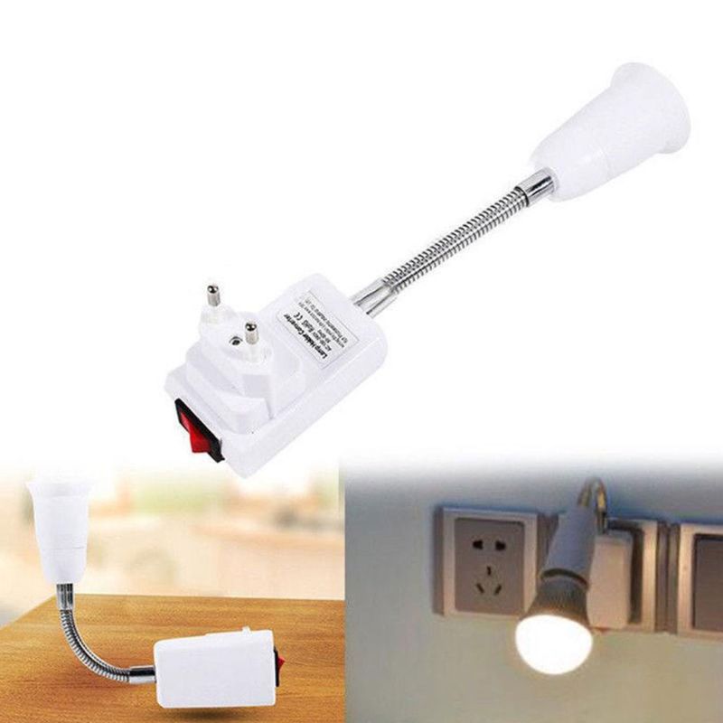 E27 EU Plug Socket Adapter with On/Off Switch Light Lamp Bulb All Direction Extension Adapter Extenders for Home Light