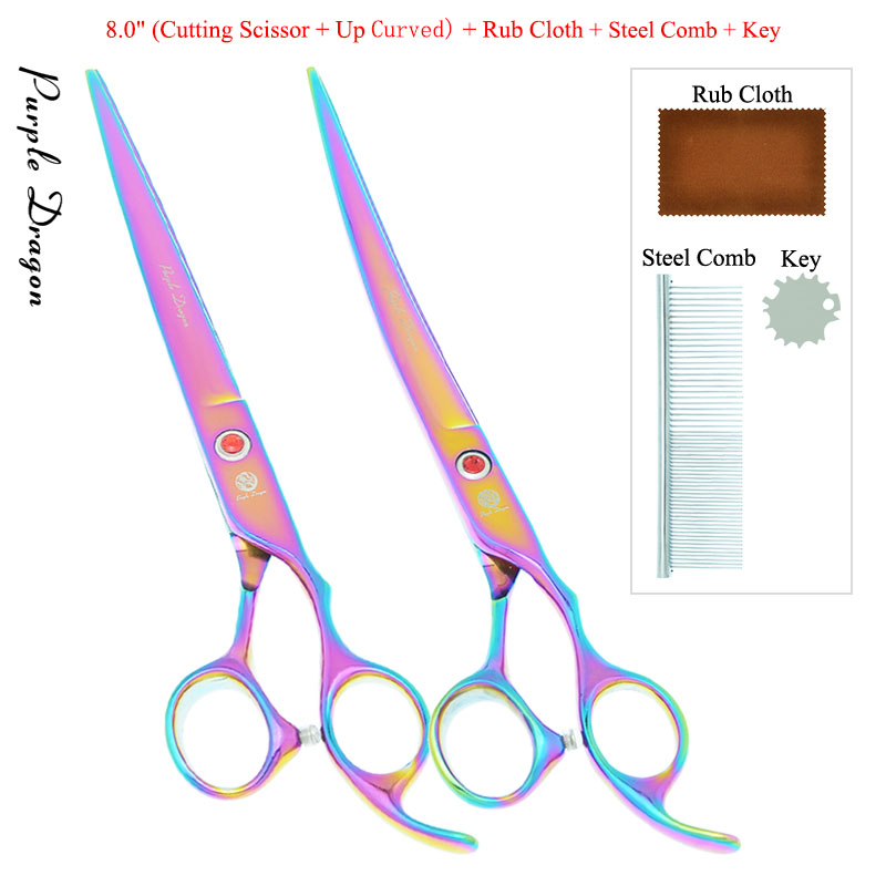 8.0 &quot;lila Drachen Hunde Pflege Schere Haustiere Gerade Gebogen Schneiden Tijeras Friseur 7.5&quot; Ausdünnung Scher Ebene Trimmer B0051B: B0051B-10-80