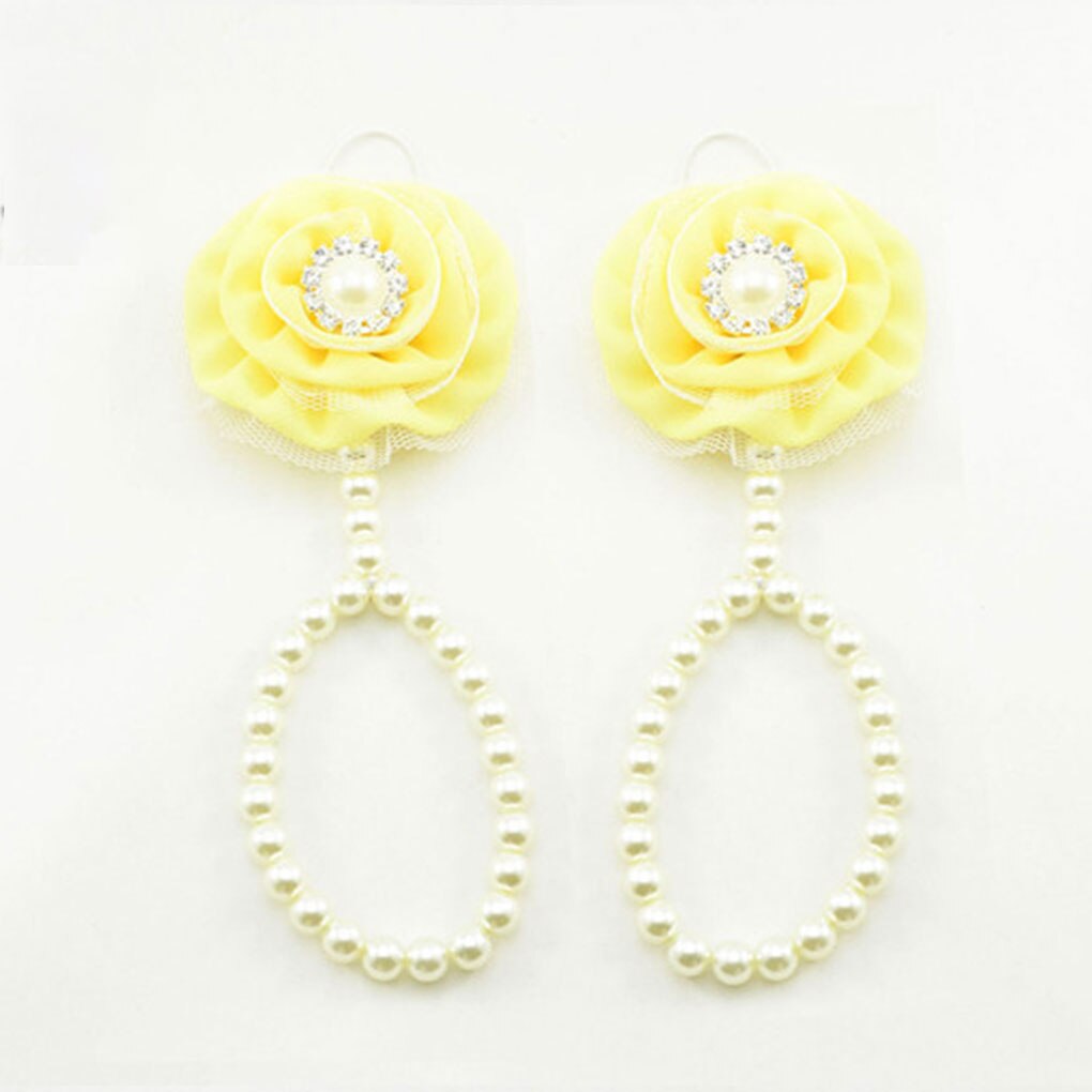 Infantile simulé-perle pieds nus bracelets de cheville bébé enfant en bas âge chaîne de pied en mousseline de soie fleur plage sandales: 2