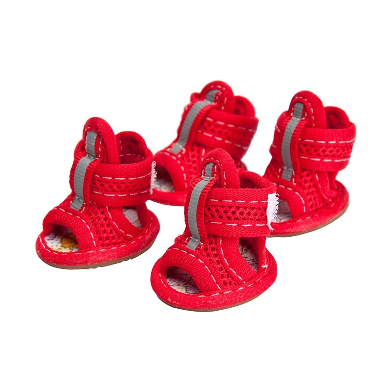 4 pz/set antiscivolo scarpe estive per cani sandali traspiranti Sneakers per cani di piccola taglia calzini per cani da compagnia cucciolo carino scarpe da gatto Sapato Cachorro: Red dog shoes / 5.0x4.0cm