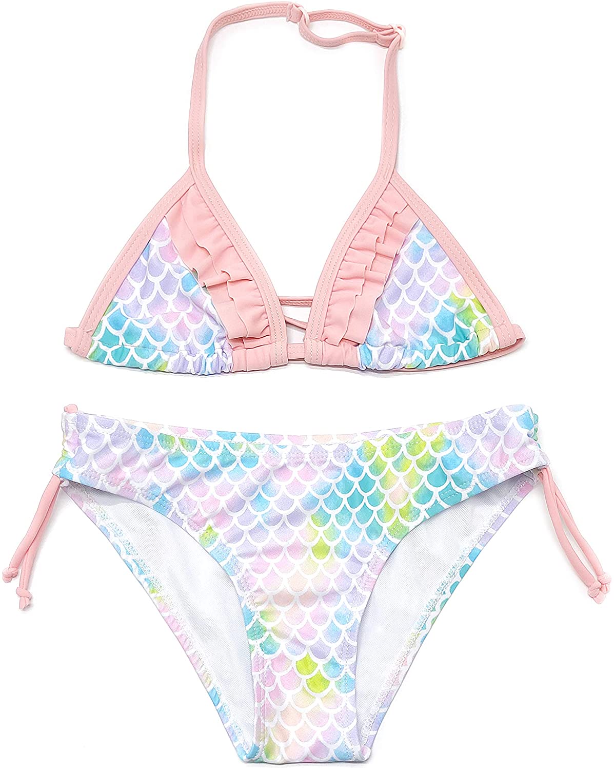 Shekini Meisjes Badpak Halter Driehoek Bikini Leuke Lace Print Tweedelige Kinderen Badmode Strand Badpakken Tiener Bikini: Pink Print-52Y / 8-10