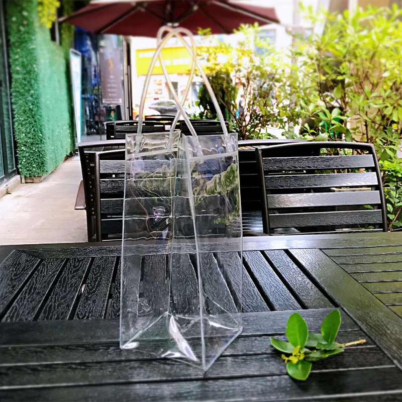 PVC Leakproof Ice Bag Collapsible Clear Wine Cooler Pouch with Carry Handle for Cold Beer White Wine Champagne Chilled