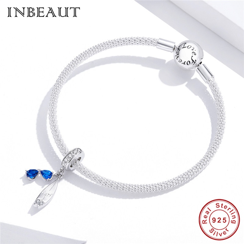 INBEAUT Summer 100% 925 sterling silver sunglasses surfboard pendant fit Brand bracelet charm DIY jewelry