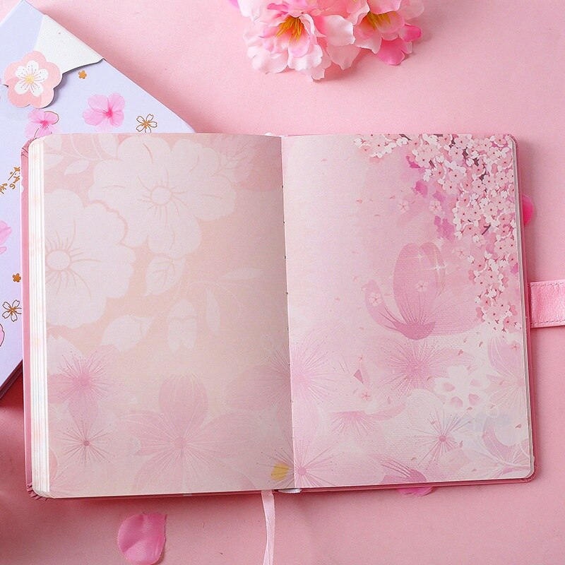 "Pink Flowers" Hard Cover Diary Cute Girls Journal Study Notebook Beautiful Notepad