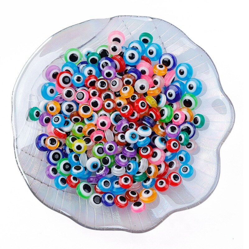 40pcs Mix Oblate Shape Evil Eye Beads 8mm Hollow Stripe Resin Spacer Beads Child DIY Jewelry Bracelet Handicraft Supplies