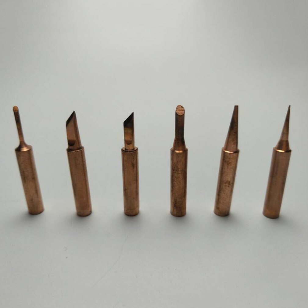 6Pcs Copper Soldering Tips Lead-free Welding Head Rework Station 900M-T Electric Solder Iron Tips Repair Tools Set