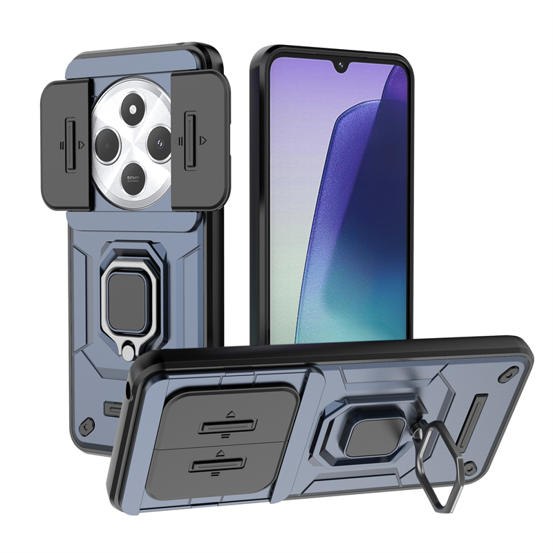 For Xiaomi Poco C75 4G Case Slide Window Lens Protect Armor Case For PocoC75 Poko Little Pocco C75 C 75 Magnetic Ring Cover: black