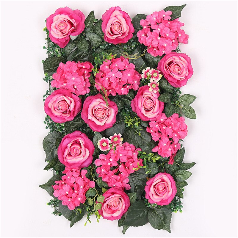 40*60cm silk white rose Hydrangea flower wall with green leaf artificial flowers wedding party background decoration: rose red