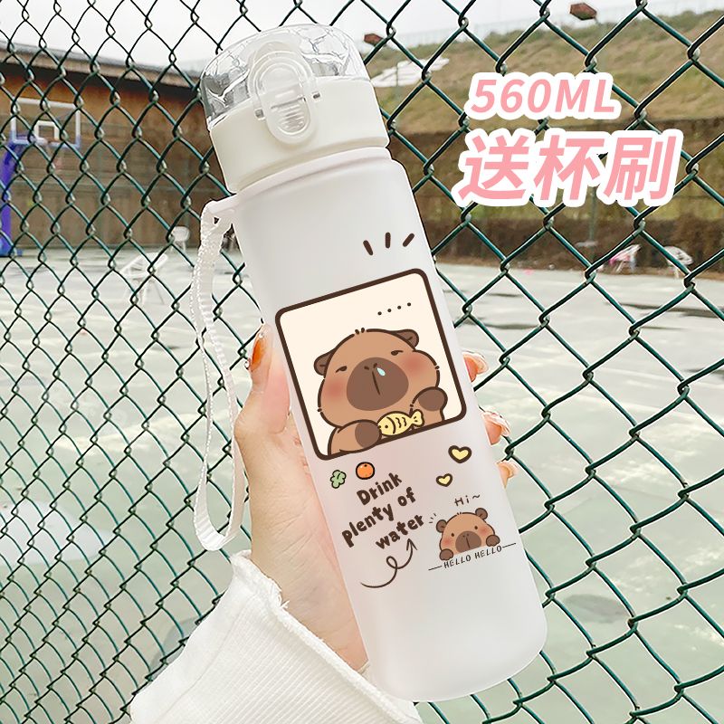 Botellas de bebida de rebote Capybara de 560ml, botella de agua de plástico barata Popular de dibujos animados, promocionales reutilizables, taza de agua de Capybara: Transparente