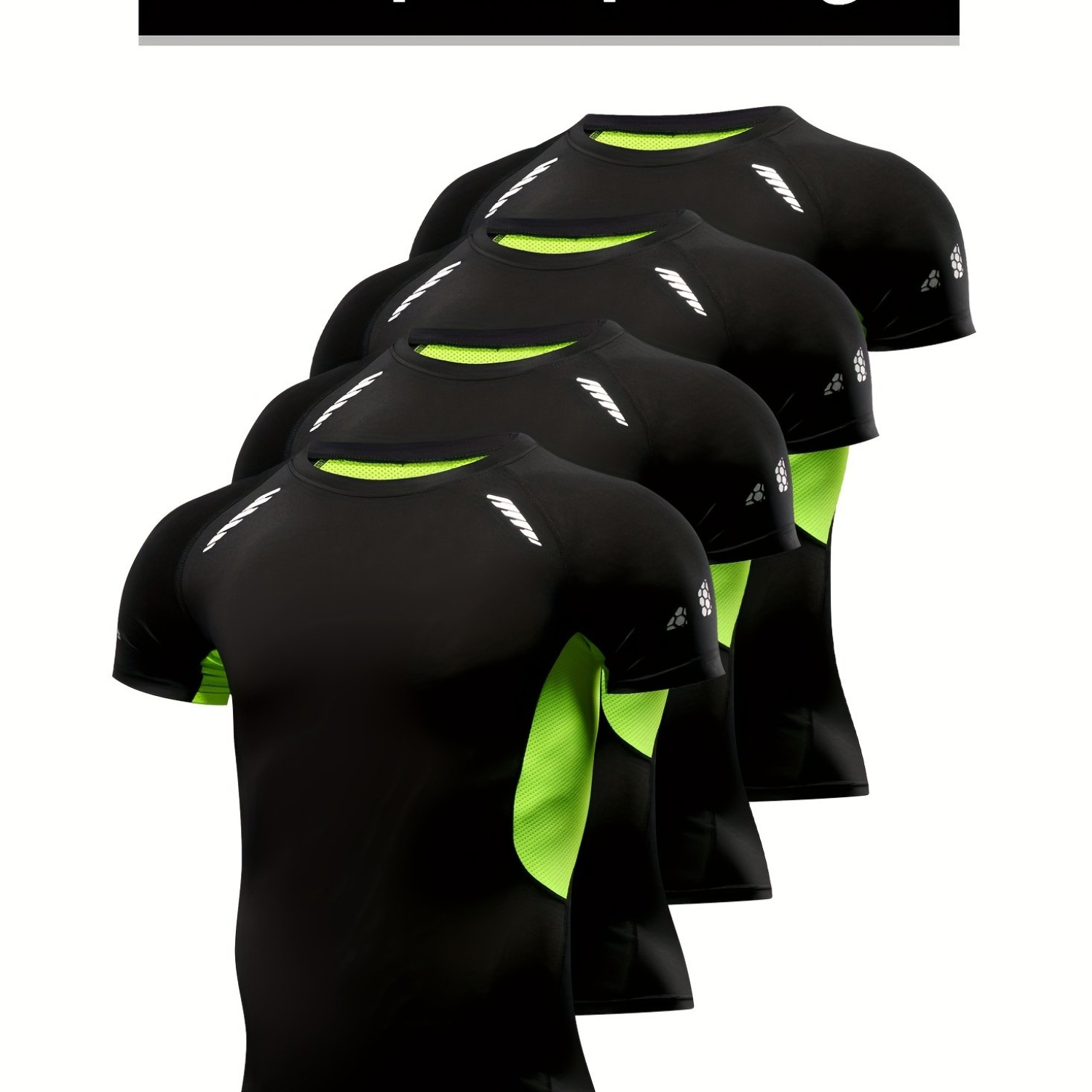 Sudadera deportiva de secado rápido para hombre, 4 Uds., compresión atlética transpirable, cuello redondo, mangas cortas para gimnasio al aire libre, correr y Fitness: Default Title