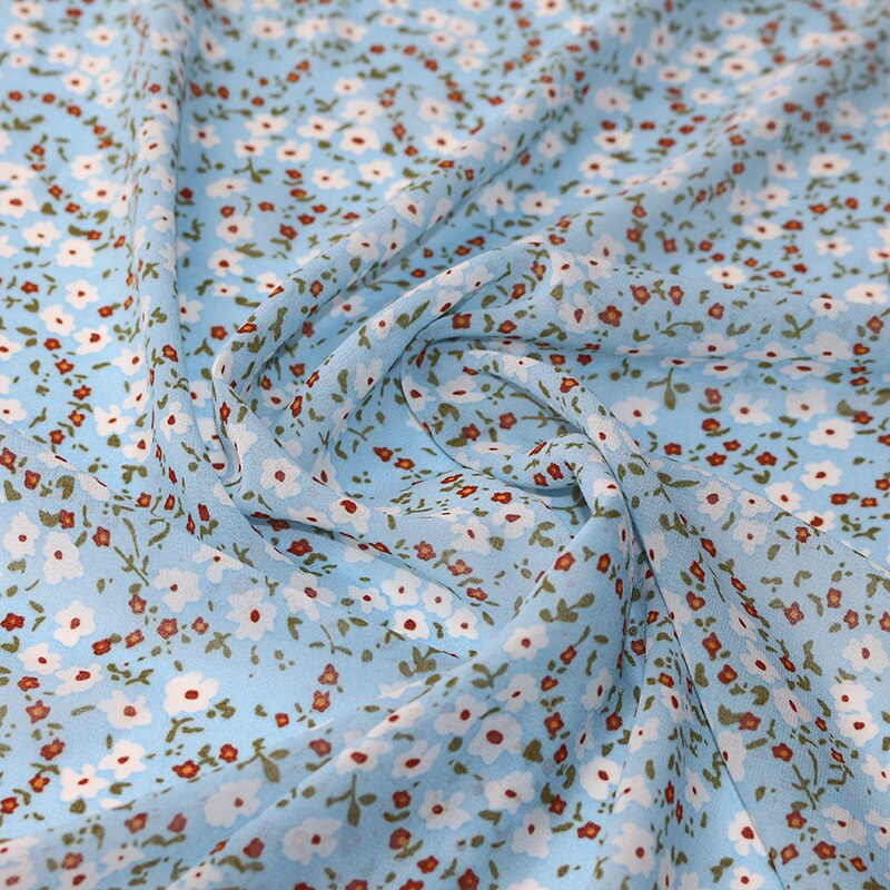 Chiffon Fabric By The Meter Floral Printed Micro Elastic Opaque Dress Skirt Flowers Summer Fabrics Breathable for Sewing Brocade: Crepe green floret