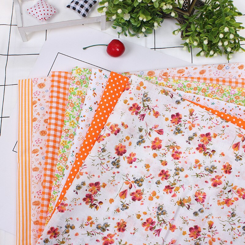 7 Sheet 50*50cm 100% Cotton Mixed Style Floral Print Fabric Cloth Material beautiful DIY Sewing Patchwork supplies home decor: orange