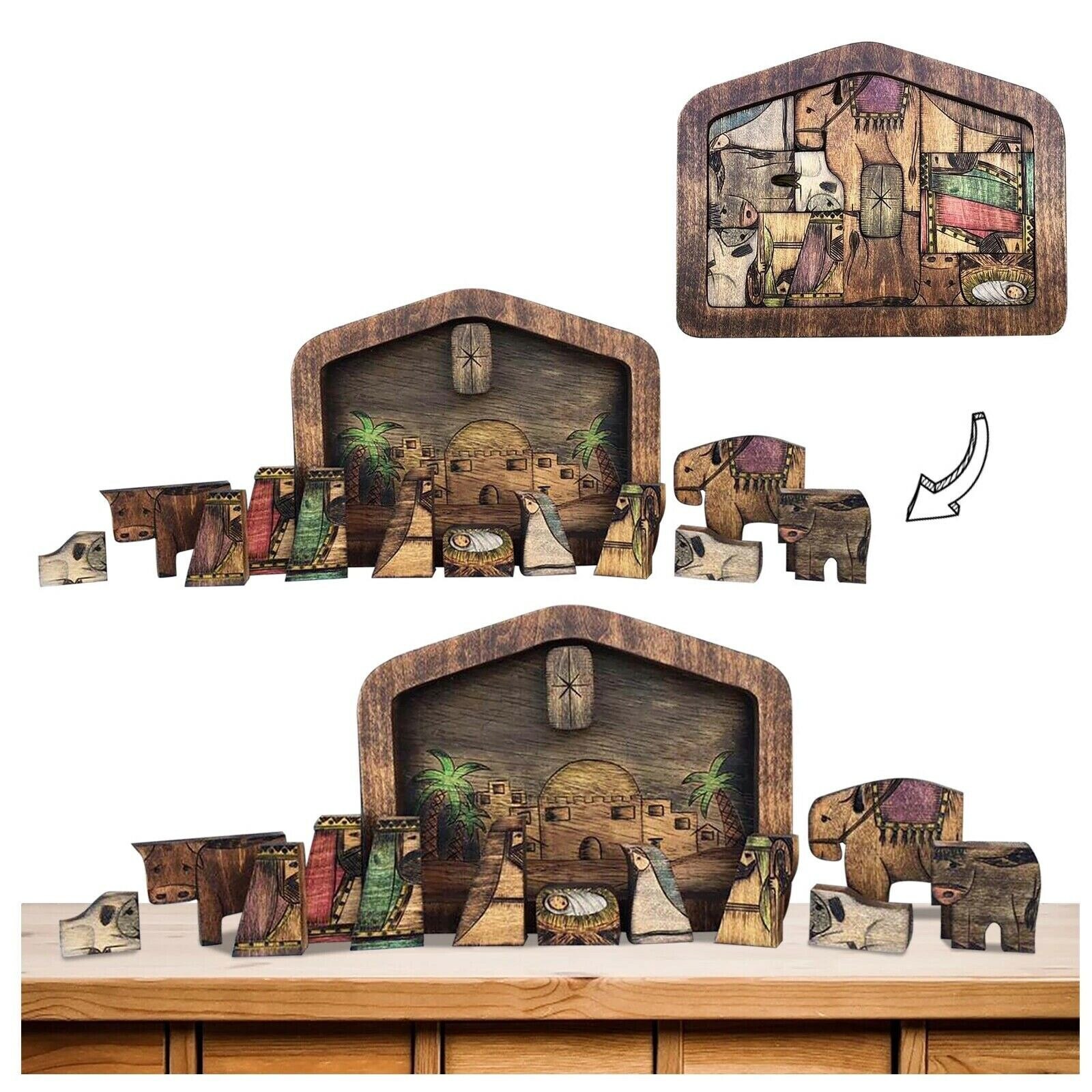 Kerststal Puzzel Met Hout Verbrand Houten Jezus Puzzel Game Kerststal Jezus Jigsaw Christian Plaques Kerststal Jigsaw: Default Title