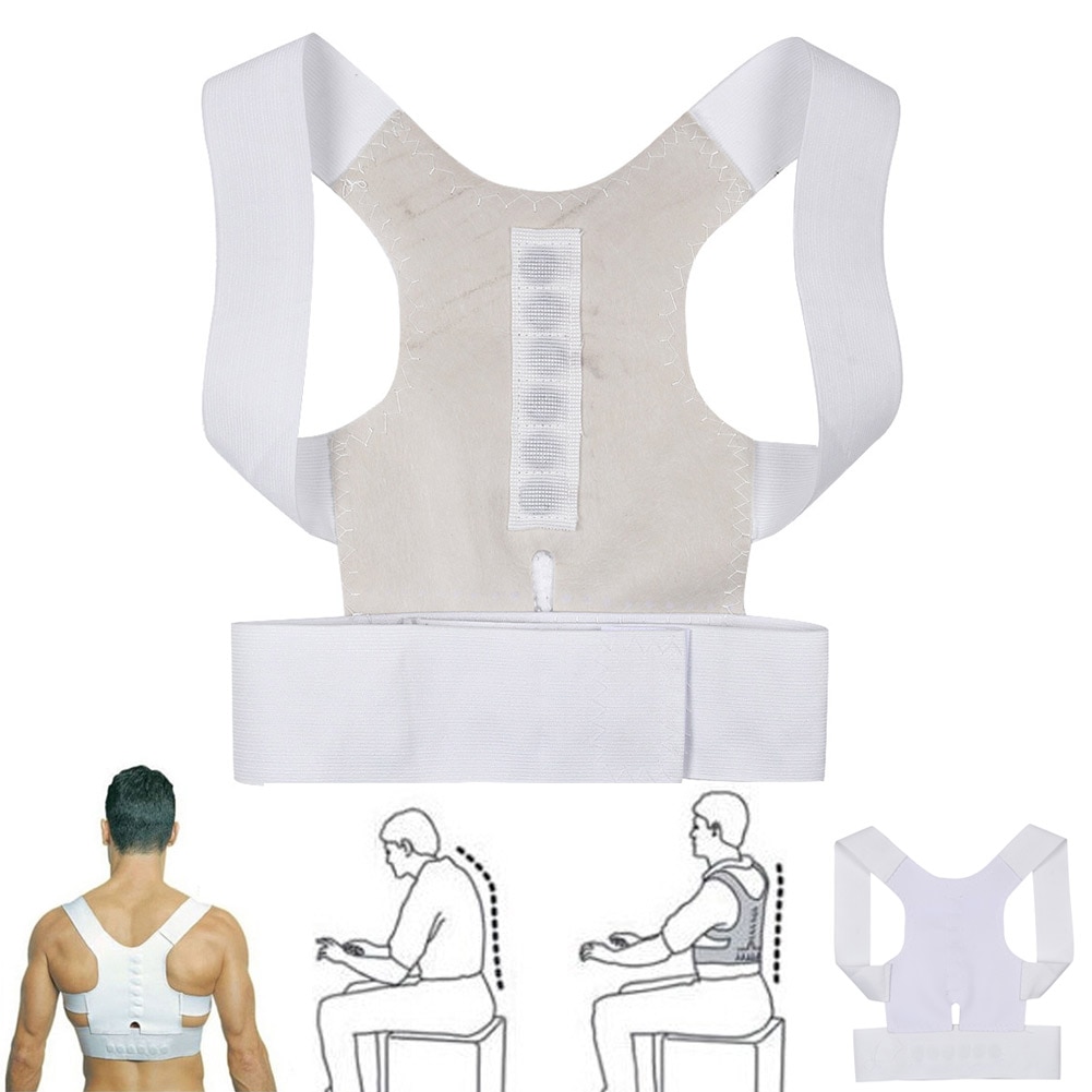 Atmungsaktive Magnetische Haltung Zurück Unterstützung Elastische Buckel Haltung Corrector Schulter Zurück Haltung Orthesen Magic Strap: White XXL