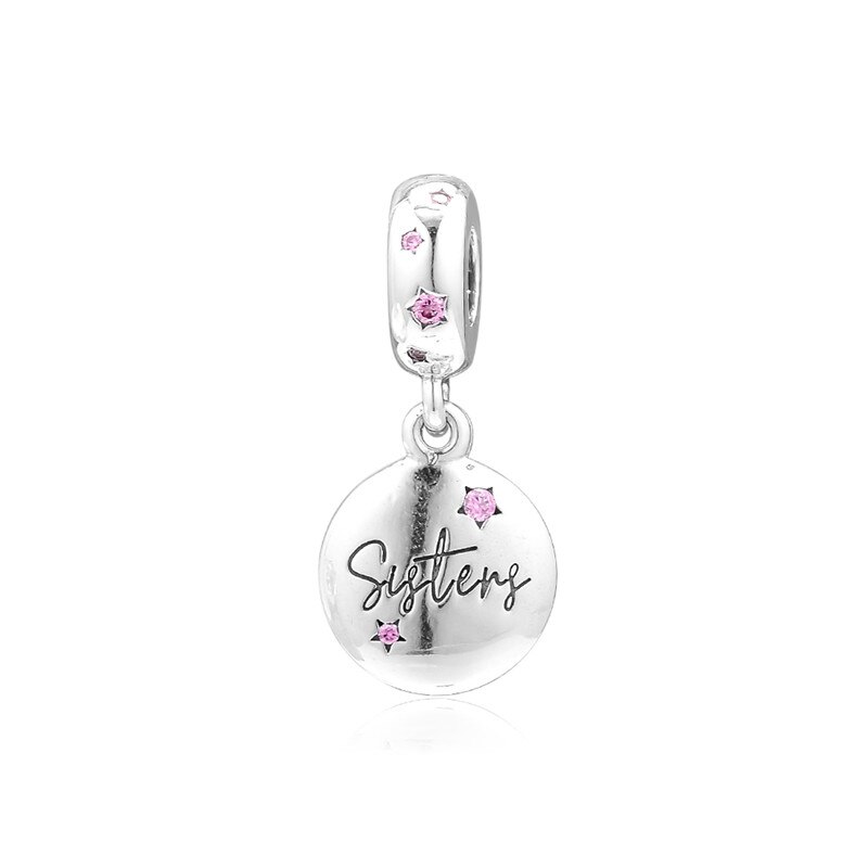 925 Sterling Silber Schmuck Für Immer Schwestern Baumeln Für Kette Armbänder & Armreifen Rosa CZ Familie Silber Charms für Schmuck Machen