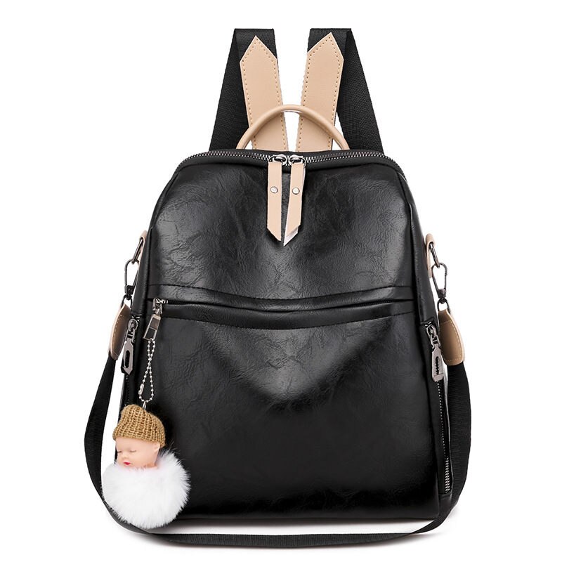 PU Female Backpacks Ladies Leather School Bags Large Capacity School Bags for Teenage Girls Student Book Bag Retro Lady Backpack: black