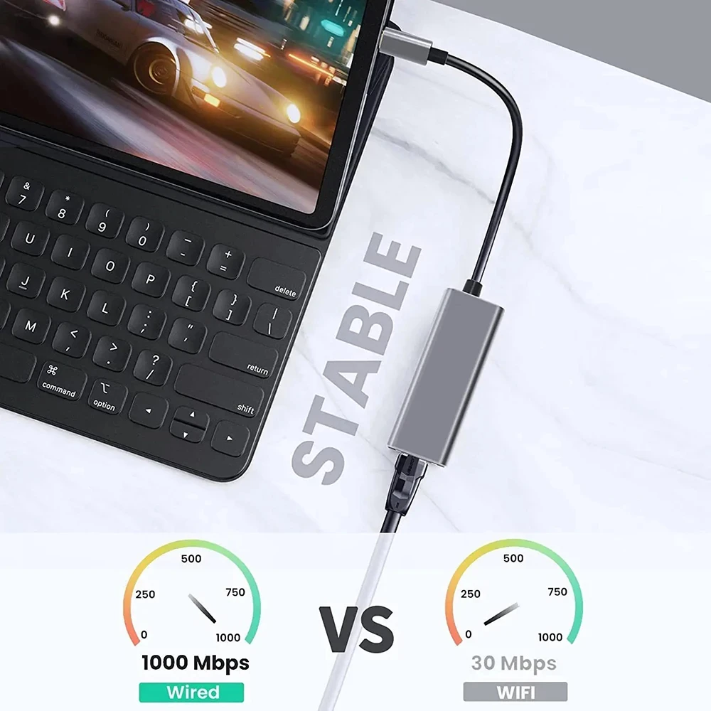 100/1000Mbps USB Type C Ethernet Adapter Rj45 Ethernet Adapter Network Card USB Internet Cable For PC Macbook Windows Laptop