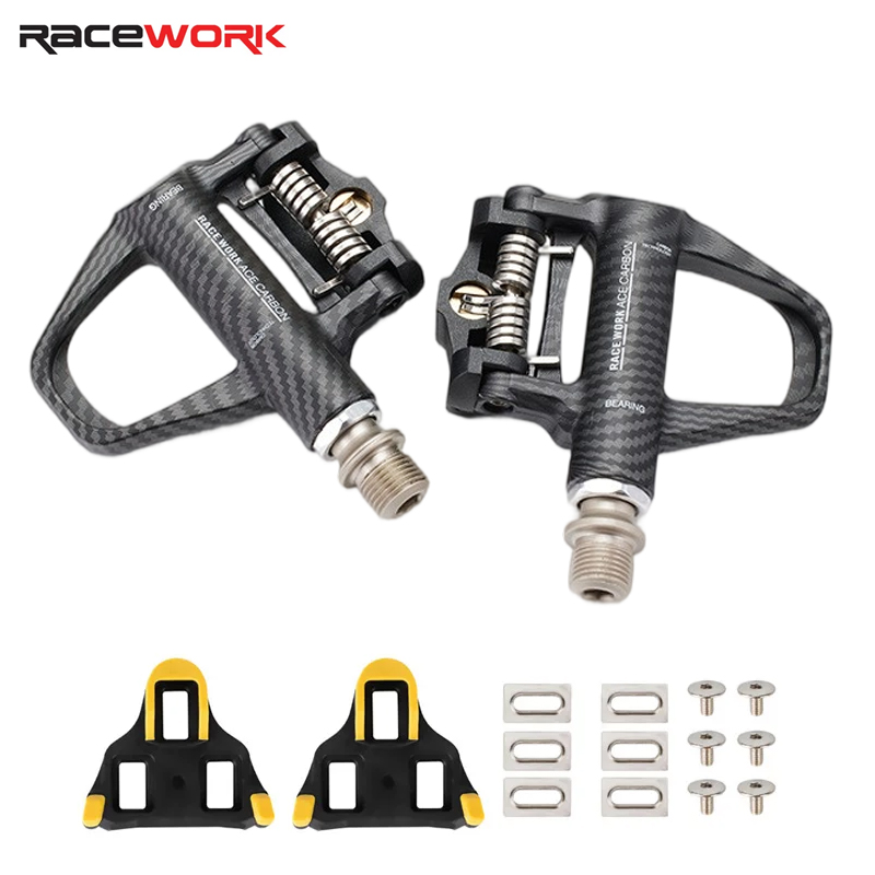 Pedal de bloqueo automático para bicicleta RACEWORK, pedal de bloqueo con patrón de carbono para bicicleta de carretera, sistema SPD, accesorios para montar en pedal Peilin