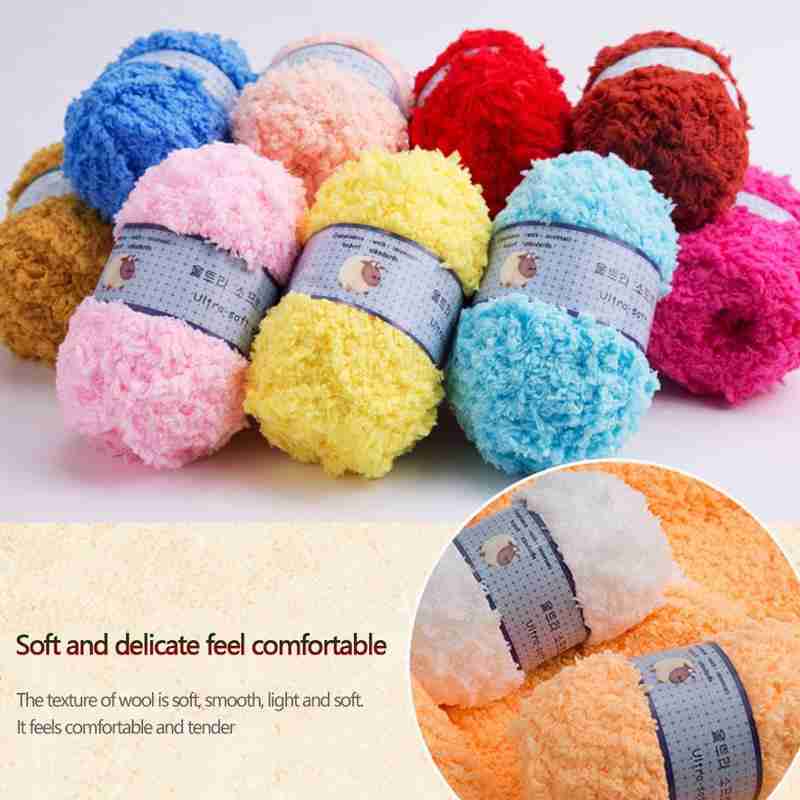 Soft Smooth Yarn Baby Knitting Wool Yarn Thick Yarn Fiber Velvet Yarn Hand Knitting Wool Crochet Yarn for DIY Sweater