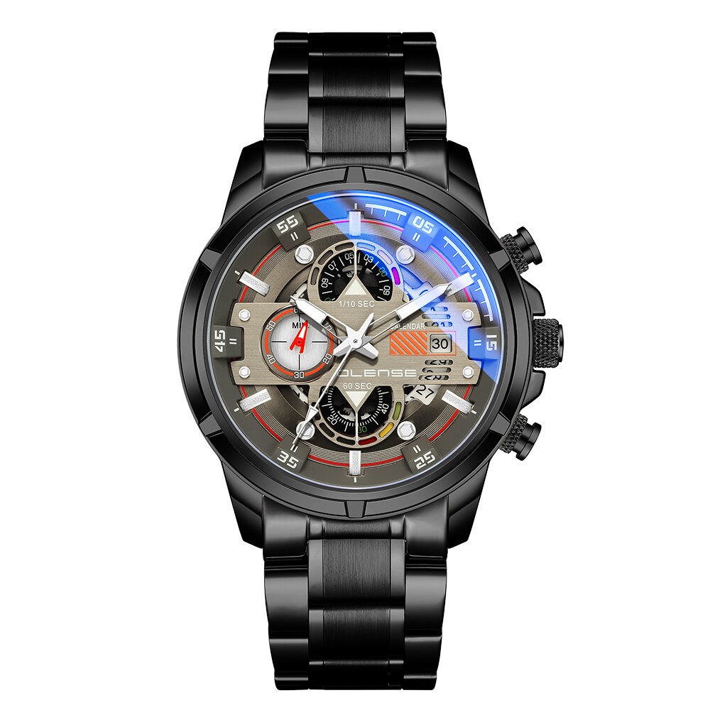 Olense Mode Heren Horloges Met Rvs Top Luxe Sport Chronograaf Quartz Horloge Mannen Relogio Masculino: Black