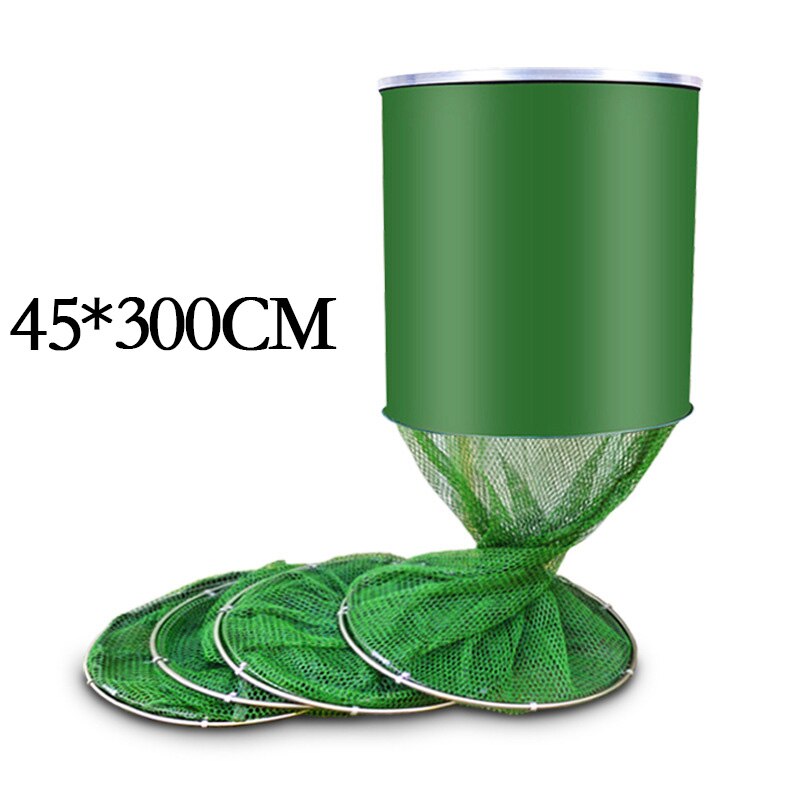 2M/2.5M/3M/4M Fish Net Folding Fishing Trap 25cm -45cm Dip Net Cage Storage Alive Basket Mesh Double Stainless Steel Rings B422