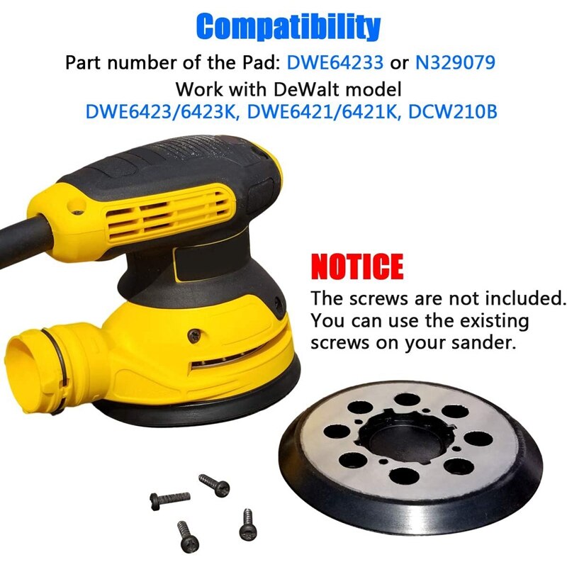 5- tommers slipemaskin med krok og løkke med metallunderlag til dewalt løp-slipemaskin - kompatibel med modell dwe 6421,2- pakning
