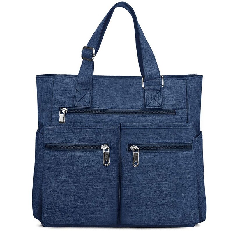 Canvas Tote Bag Waterproof Nylon Multi-Pocket Laptop Work Bag Teacher: Blue