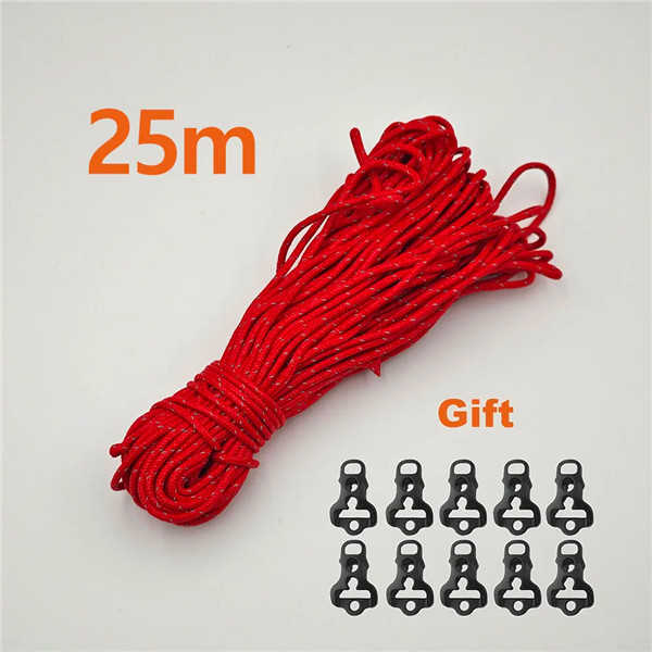 2.5mm reflekterande tältrep höghållfast 20m 25m 50m multifunktionell lina campingtält presenning tillbehör klädlina paracord: Vit