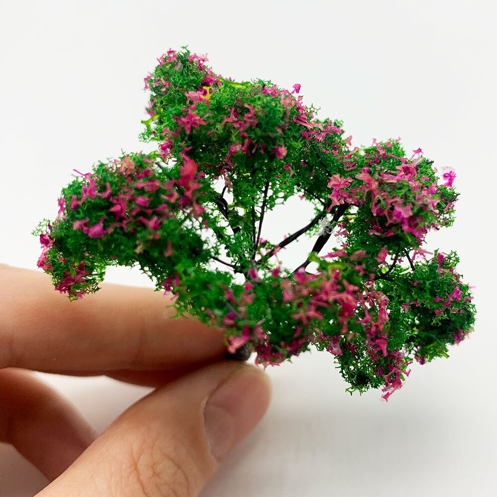 2PCS 65mm Handmade Metal Wire Model Trees 1/87HO Scale Model(Flower)Trees Miniature Landscape Model Train Railway Layout Scenery