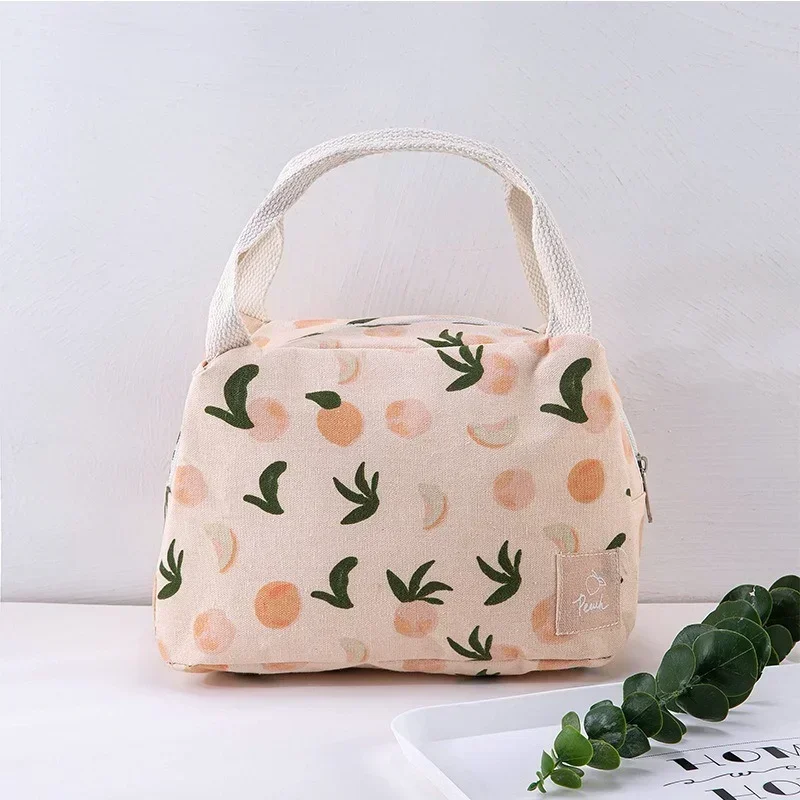 1-delige schattige fruitlunchtas voor vrouwen Draagbare geïsoleerde lunch thermische tas Bento-zakje Lunchcontainer Schoolvoedselzak: Zilver
