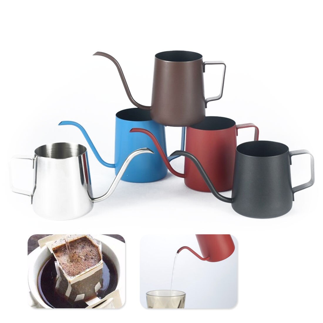 350/250ML Stainless Steel Hand Punch Pot Coffee Pot Drip Gooseneck Spout Long Mouth Kettle Teapot Coffee Pot Long Mouth