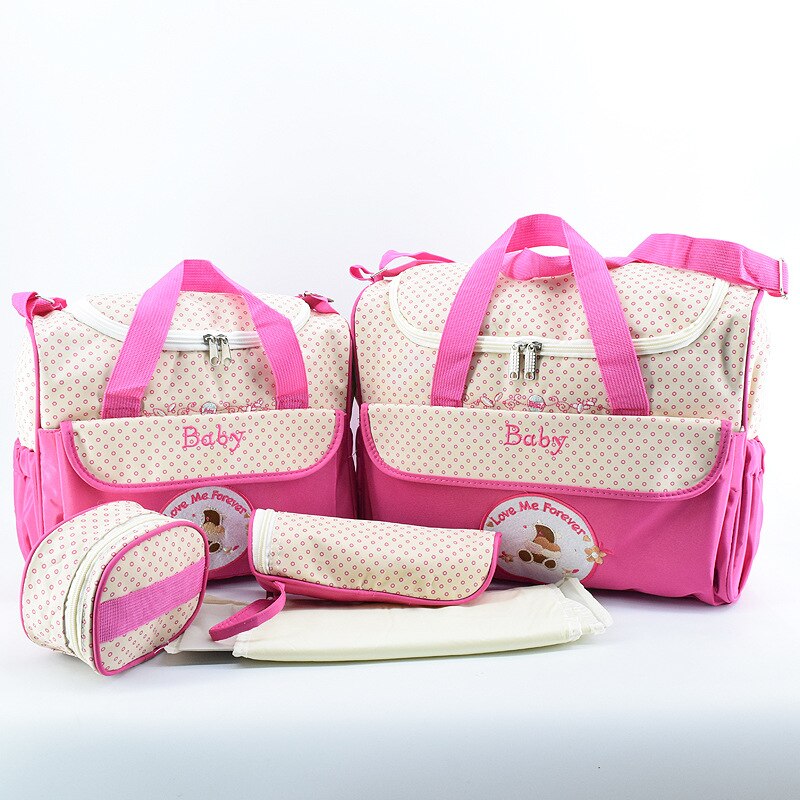Baby Diaper Bag 5 Pcs Suits for Mom Baby Bottle Holder Mother Mummy Stroller Maternity Nappy Bags Sets Multifunction