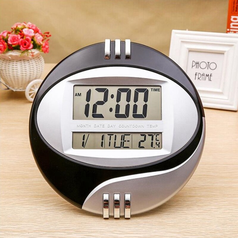 2 stk temperaturdisplay digital vegg elektronisk klokke lcd moderne kalender ledet brakett klokke stum - blå og rød