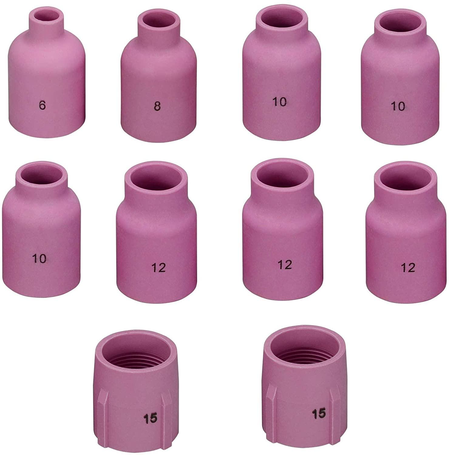 Large TIG Gas Lens Alumina Nozzle Ceramic Cups Kit 53N87#12 53N88#10 53N89#15 57N74#8 57N75#6 Fit SR DB TIG Welding ToTorch 10pk