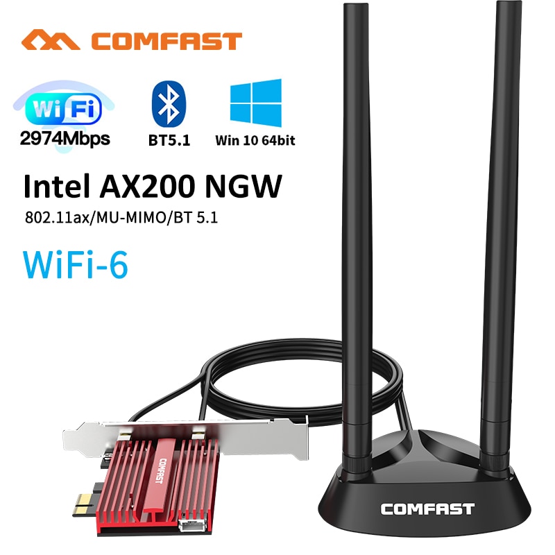 3000 mb/s Wifi 6 dwuzakresowy ambona PCIe adapter WiFi Intel AX200 karta Wi-fi 802.11ax 2.4G/5Ghz Bluetooth 5.1 PCI wyrazić bezprzewodowy